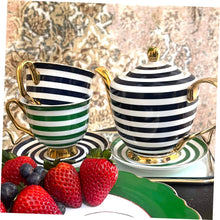 Load image into Gallery viewer, XL Green Stripe Teacup and Saucer - 375mL