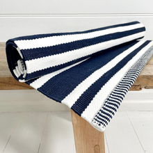Load image into Gallery viewer, OUTDOOR SMALL MAT – NAVY & WHITE HAMPTON STRIPE