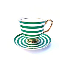 Load image into Gallery viewer, XL Green Stripe Teacup and Saucer - 375mL