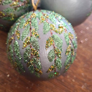 Christmas Baubles Green Willow Glitter