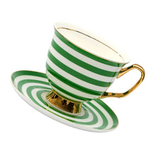 Load image into Gallery viewer, XL Green Stripe Teacup and Saucer - 375mL
