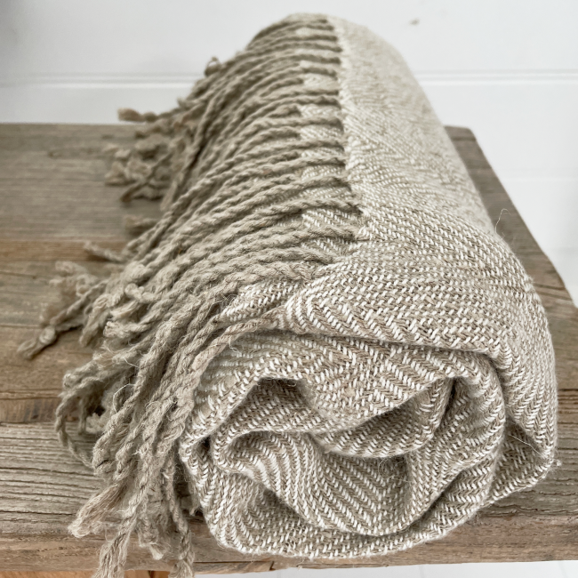 THROW LINEN COTTON DIAMOND TWILL Camel