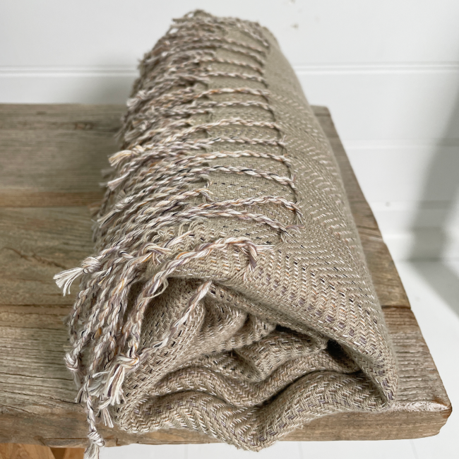 THROW LINEN/COTTON HERRINGBONE Stone